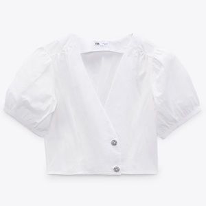 Zara Puff Sleeve Top with Jewel Buttons